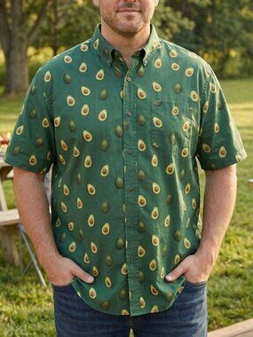 Duluth Trading Co Men's 3XL Avocado Print Short Sleeve Button Down Shirt Relaxed